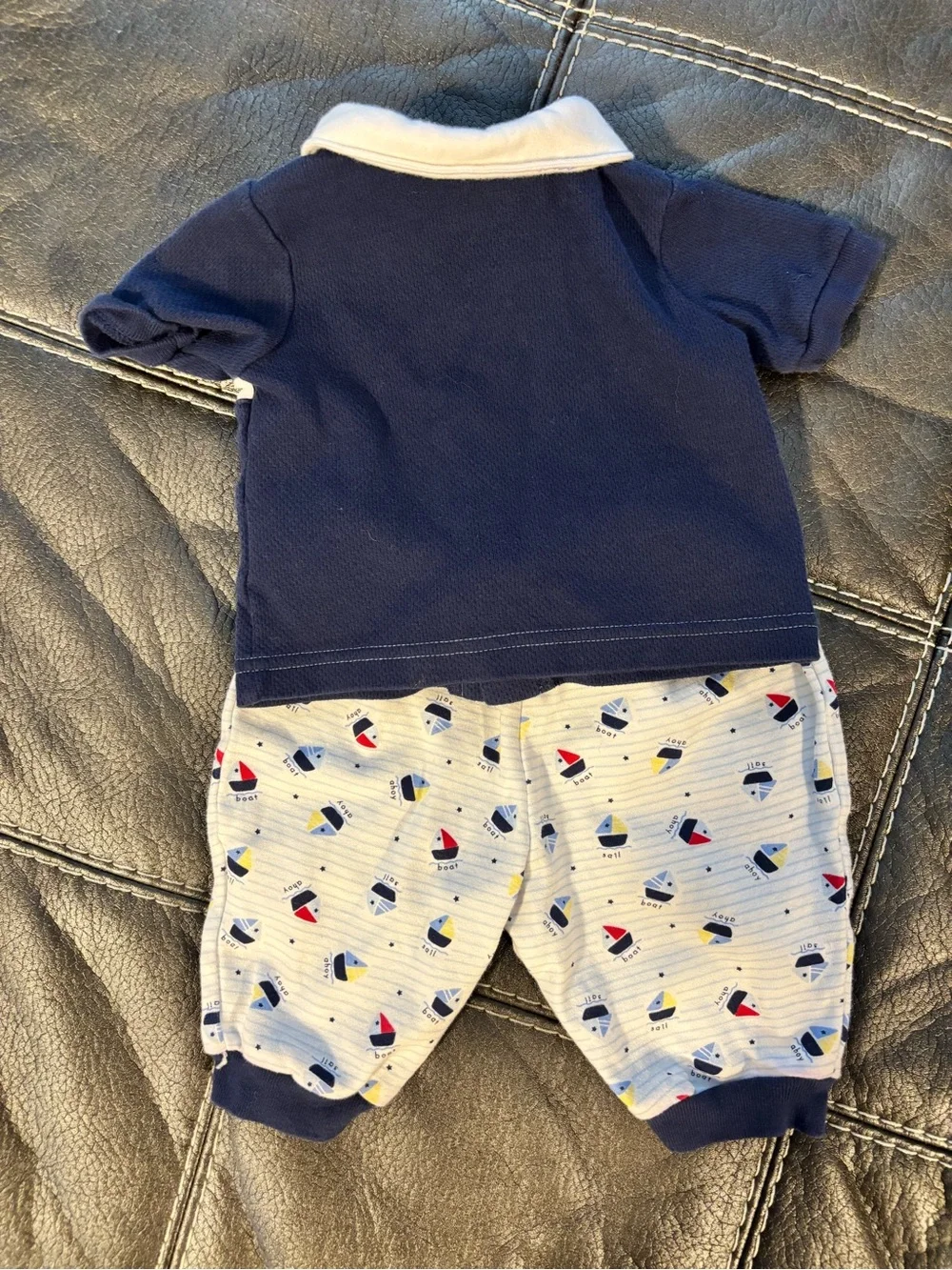 Vintage Sesame Streer Navy & White Baby Sailboat Polo Set